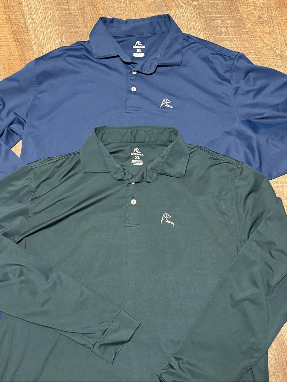 2 Rhoback Mens Long Sleeve Polo XL Golf Performance Shirts: Navy Blue&Dark Green